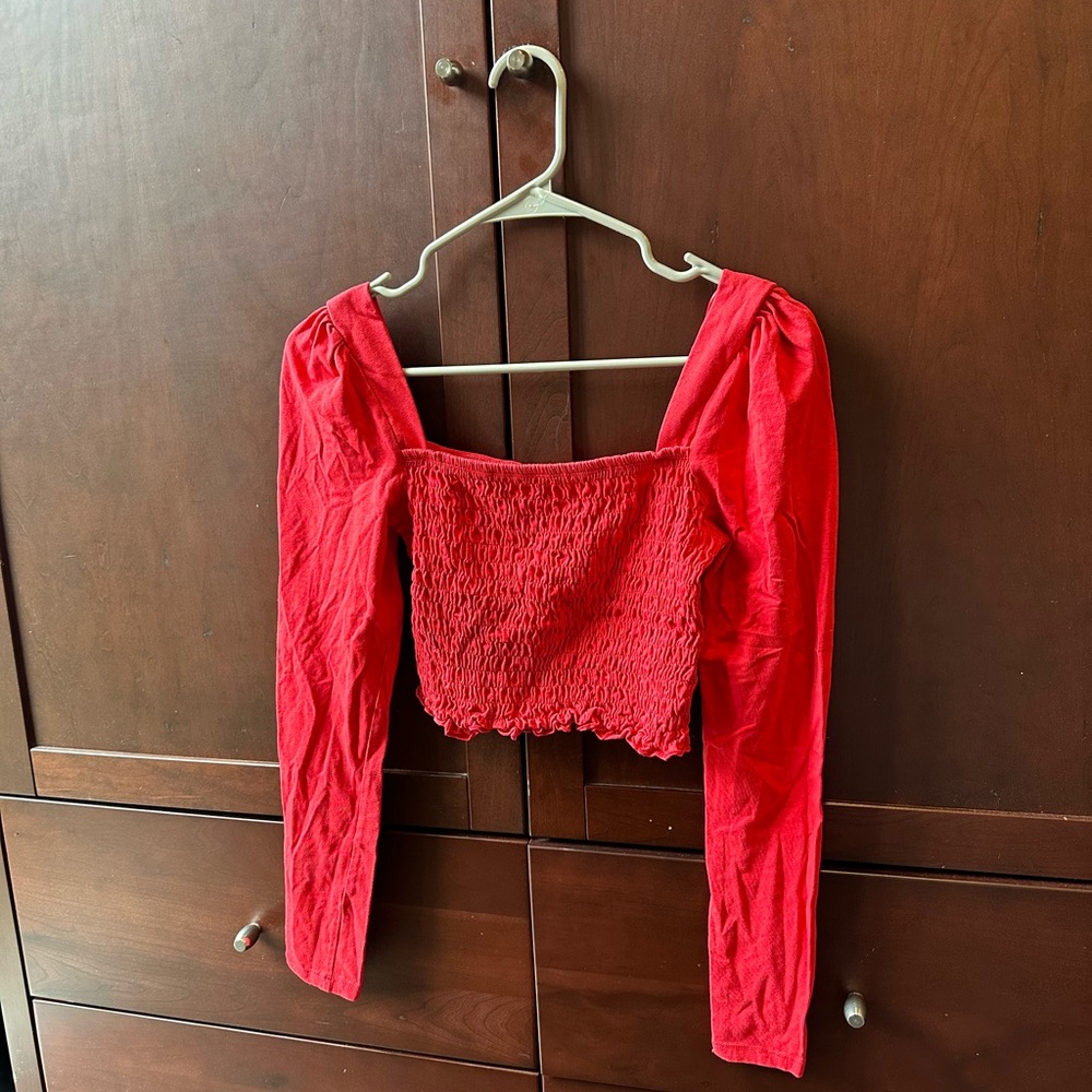 Red Square Neck Cropped Longsleeve
